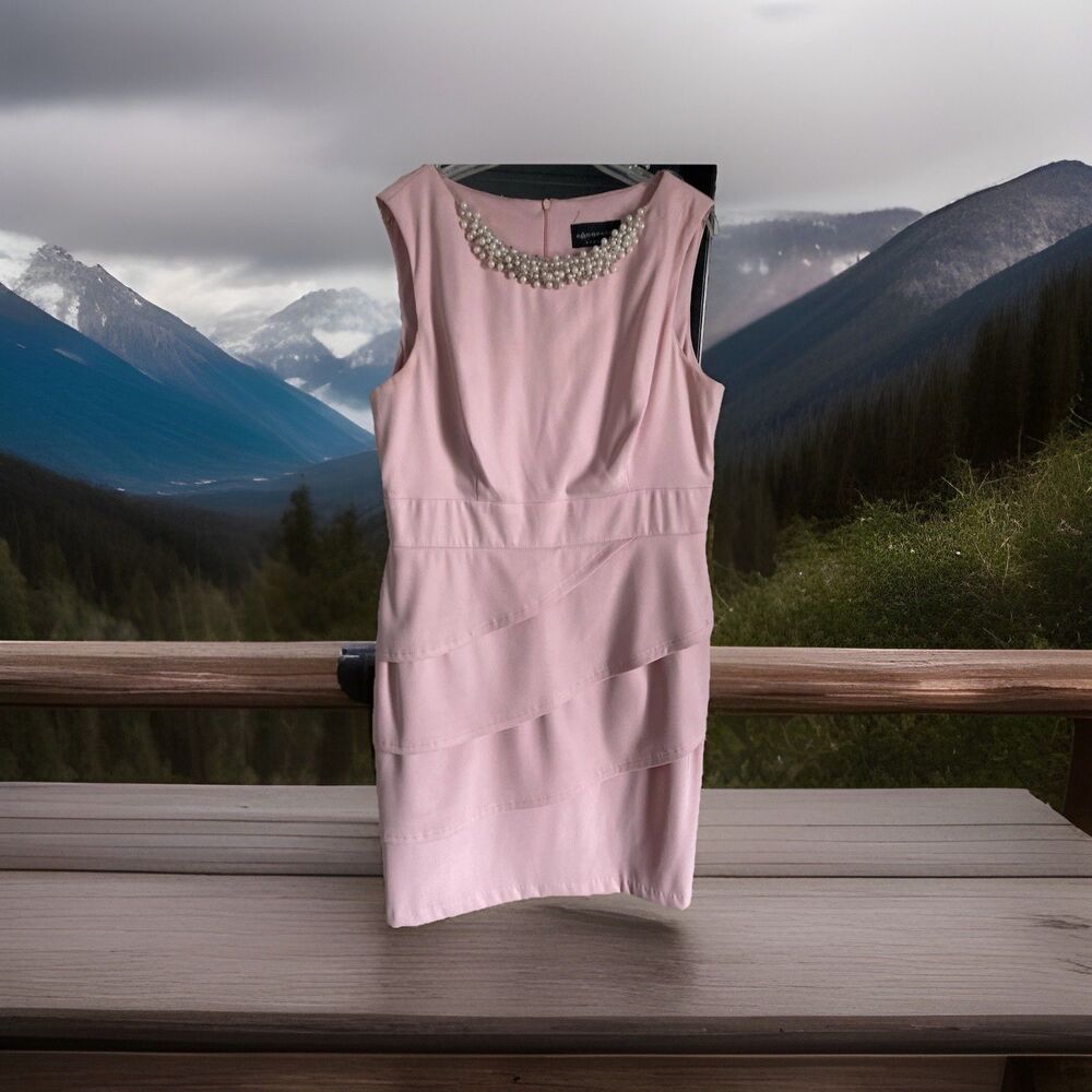 Connected Apparel Dress A-Line 16 Pink Pearl Embellished Back Zip Good Condition